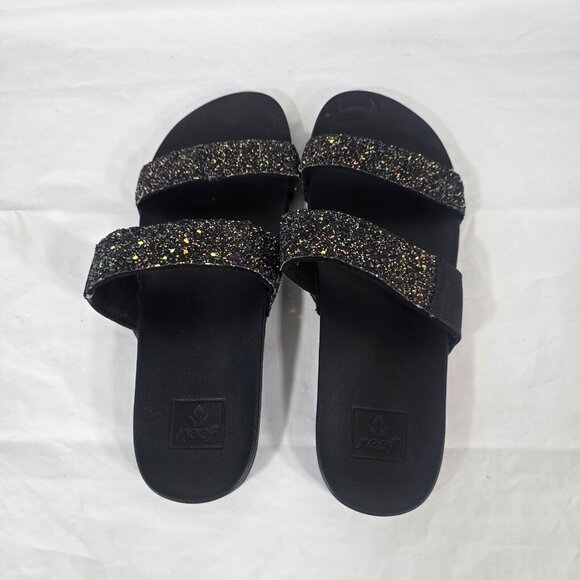 Reef Glitter Slides Sandals Women Size 10 Black Slip-On Strappy Beach Resortwear - Picture 4 of 10